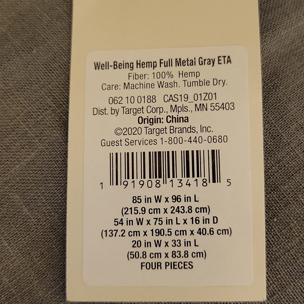 Casaluna Well-Being 100% Hemp Full Metal Gray Full 4 pc Sheet Set New in bag…
